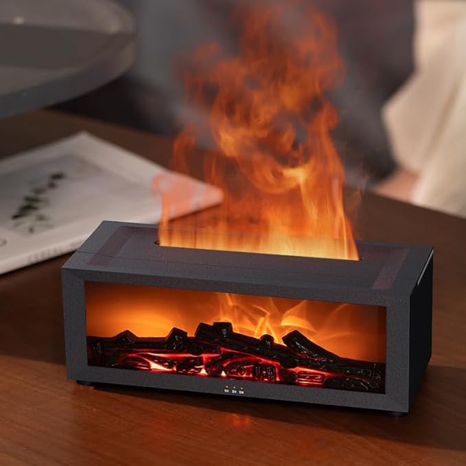 Essential Oil Diffuser, Fireplace Flame Oil Diffuser - Aromatherapy Aroma Humidifier, Upgrade 7 Colors Noiseless Remote Control - Perfect for Bedroom Home Office (150ml Fireplace Flame, White)