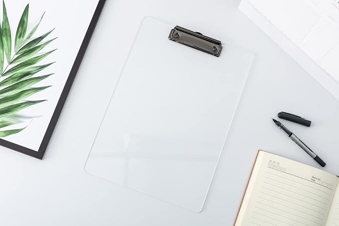 JIARI 2 Pack Clear Acrylic Office Clipboard A4 Letter Size 8.6" x 12.2" (Black)
