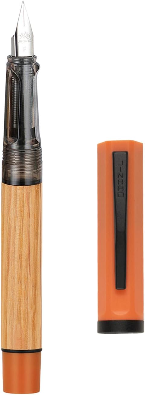 Jinhao 58 Natural Oak Wood Fountain Pen, Fine Nib Writing Pen (Orange) | Handcrafted natural oak wood pen with converter. Elegant executive gift for journaling, sketching & calligraphy.