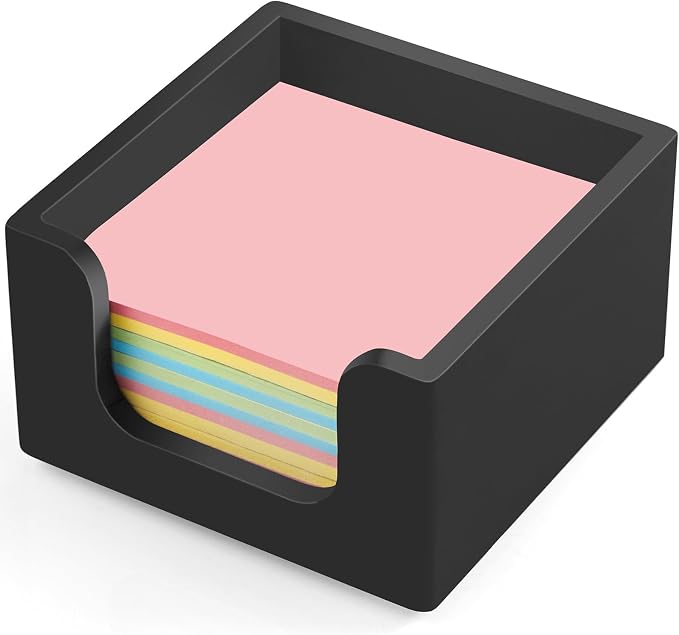 Wood Sticky Note Holder, 3 x 3 Inch Post It Note Dispenser for Office Desk Accessories, Self Stick Note Pad Holder, Memo Pad Holder Dispenser Organizer for School Office Desk Supplies, Black