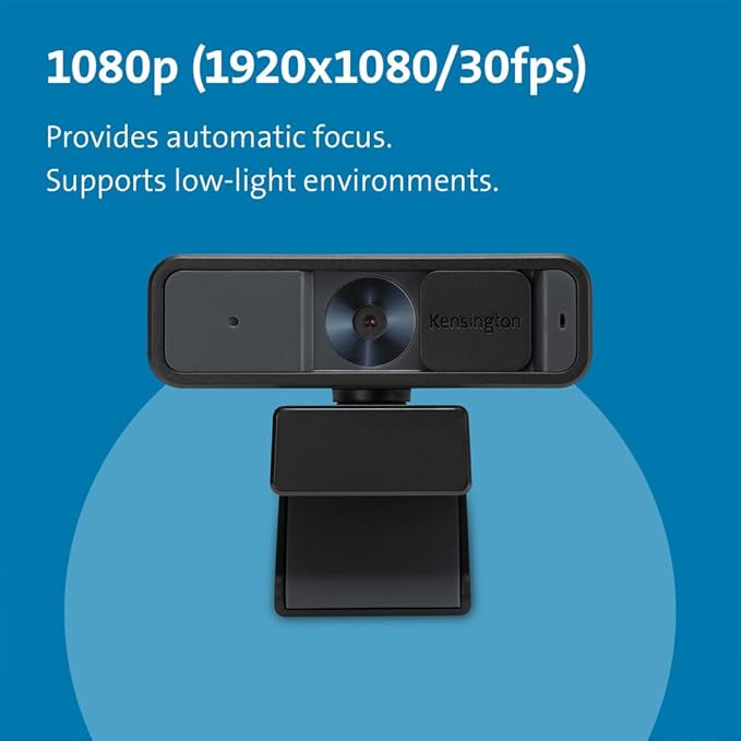 Kensington W2000 1080P Auto Focus Webcam, Full HD 1080P/30fps Webcam with Microphone for Video Conferencing, Software Control, Privacy Shutter, Compatible with Zoom/Skype/Teams (K81175WW)