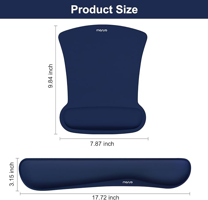 MOSISO Wrist Rest Support for Mouse Pad & Keyboard Set, Ergonomic Mousepad Non-Slip Base Home/Office Pain Relief & Easy Typing Cushion with Neoprene Cloth & Raised Memory Foam, Navy Blue