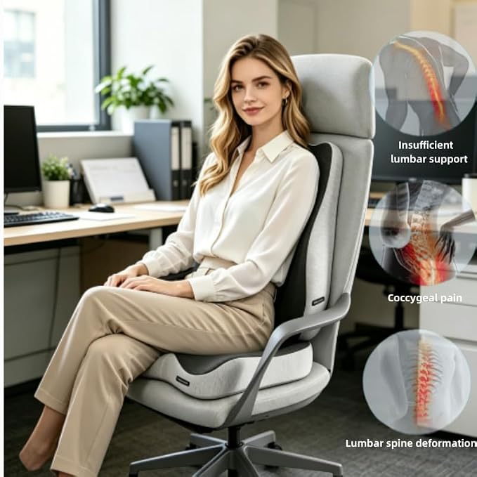 X Large Memory Foam Seat Cushion & Lumbar Support Pillow, Sciatica & Tailbone Pressure Relief Coccyx Cushion for Office Chair, Car, Wheelchair, Home