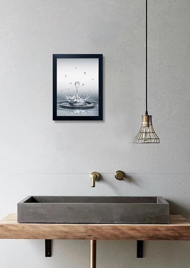 Bathroom Pictures Wall Decor, Guest Bathroom Decor Wall Painting, Heart Water Drop Splash Modern Canvas Pictures Print, Black Framed Artwork