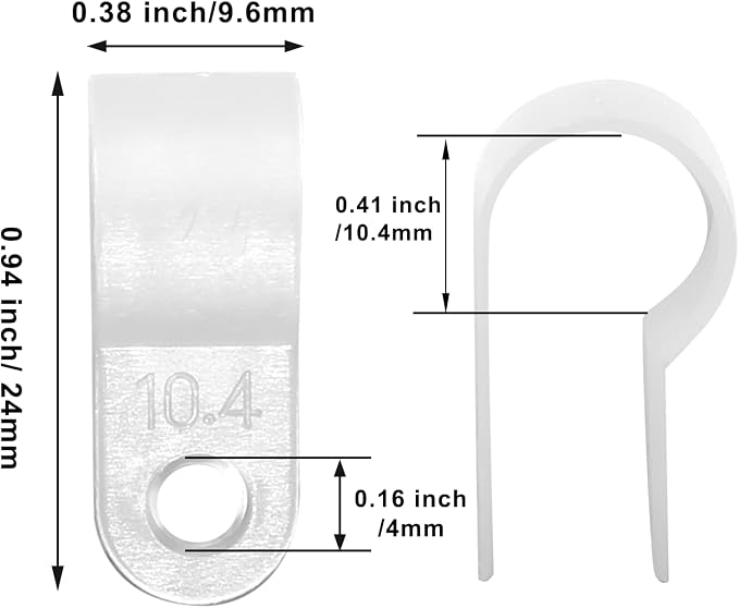 60pcs 3/8 Inch Nylon Cable Clamps, White R-Type Wire Cable Clips | M4 Screws, Screw Mounting Cord Fastener, Wire Conduit Clamp, Wire Management
