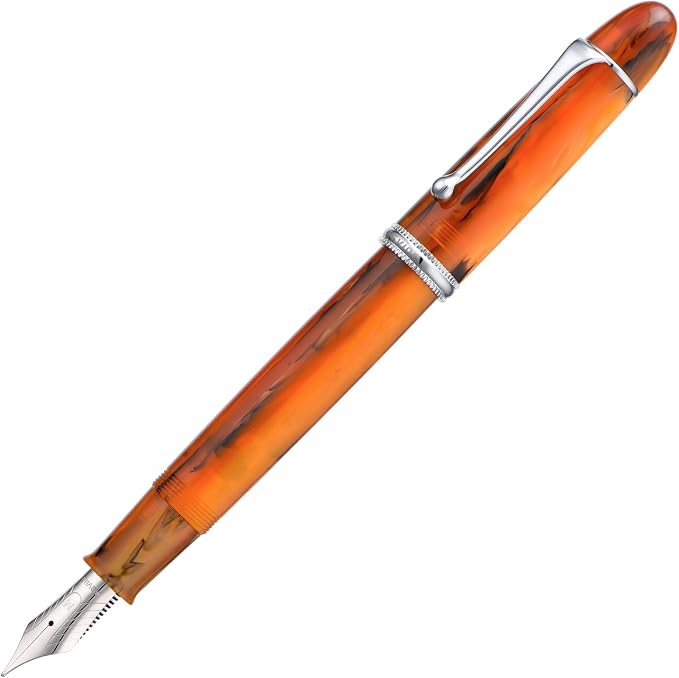 Asvine V800 Fountain Pen – Vacuum Filling System with Large Ink Capacity – Smooth Number 8 Extra Fine Nib with Gift Case and Wrench- Amber Acrylic