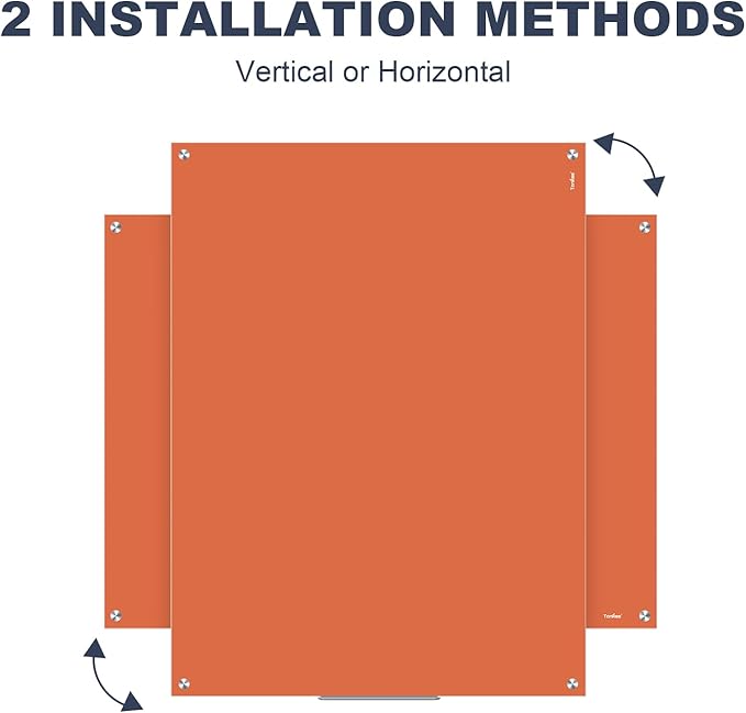 Glass White Board Dry Erase Board, 48x36 Inches Magnetic Glass Whiteboard, Large Dry Erase Board for Wall Office School Classroom Home, 4x3 Feet Orange Big Whiteboard Wall Mounted