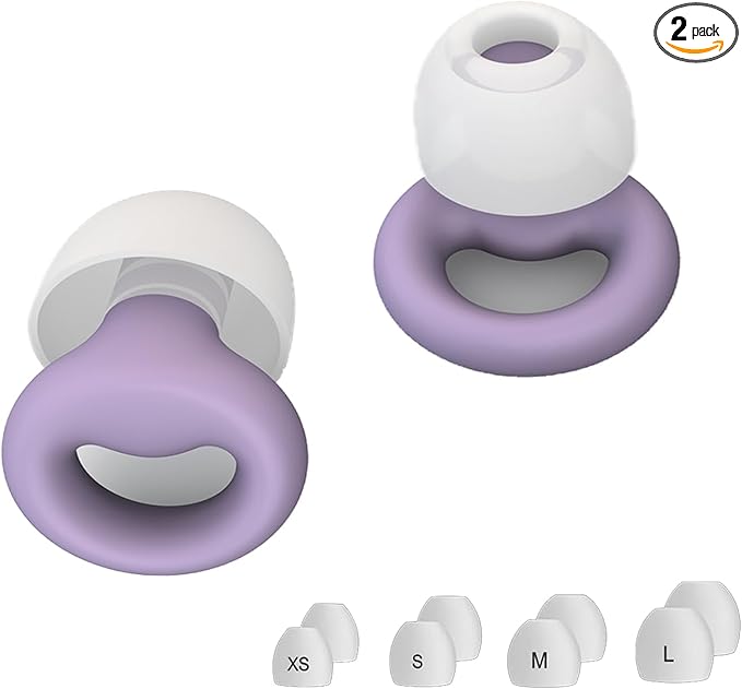 Ear Plugs for Noise Reduction, Reusable Earplugs for Sleeping, Soft Silicone Hearing Protection Earplugs for Work, Travel, Focus, Noise Sensitivity, Sleep Snoring, 8 Ear Tips in XS/S/M/L(Purple)
