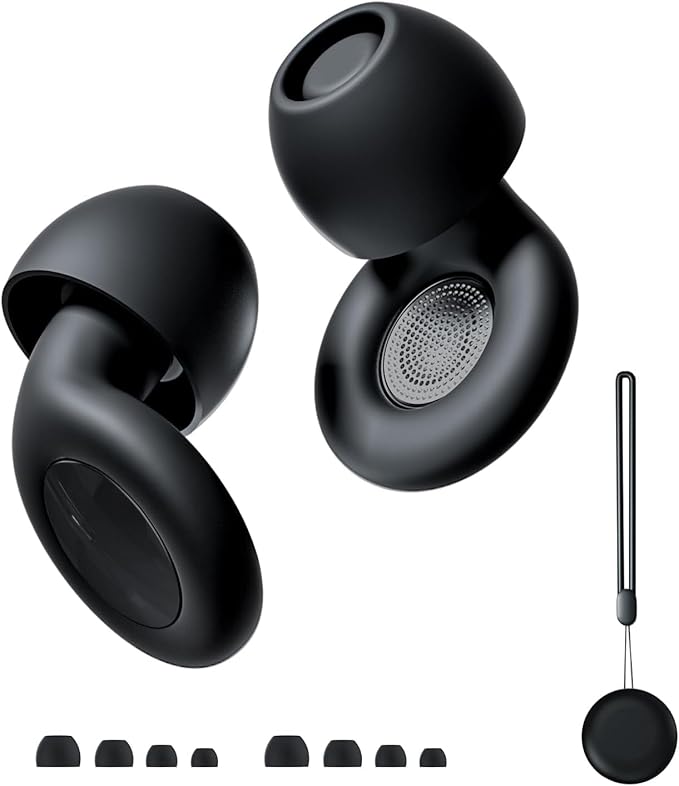 Ear Plugs for Sleeping Noise Cancelling, Perfect -30dB Reusable Silicone Earplugs for Noise Reduction, Hearing Protection Ear Plugs for Focus, Study, Work, Sleep – 4 Size Eartips in XS/S/M/L-Black
