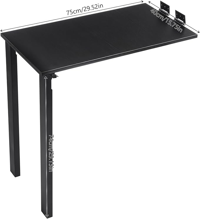 Wall Mounted Folding Dining Table, 30in L Wood Drop-Leaf Desk With Support Legs, Thickened Plate & Bearing Capacity 132lbs For Small Space, Laundry, Dining Room, Bedroom, Home Office. (Black)