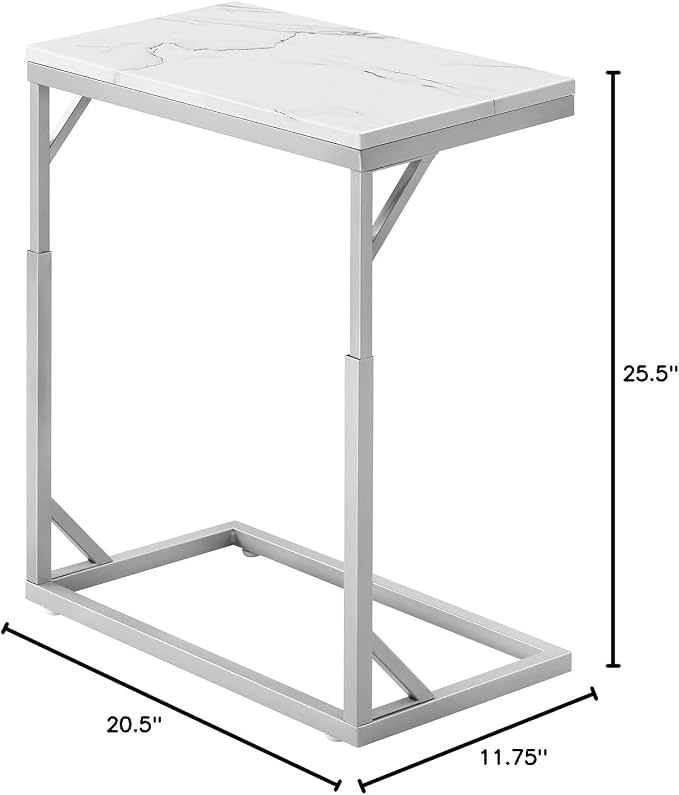 C-Shaped End Table, Small Sofa Table with Metal Frame, Adjustable Height Side Table for Couch, Living Room, Bedroom, Bedside (Silver, Medium)