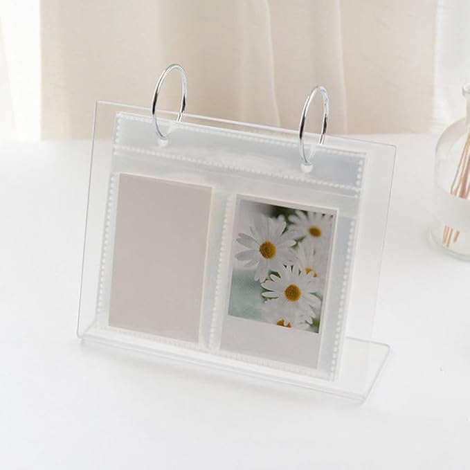 Tabletop Flip Photo Frame Photo Album 68 Pockets Desk Calendar Album Poster Frame for Displaying Photos Postcards, Acrylic Desk Ornaments (5.19x3.50in)