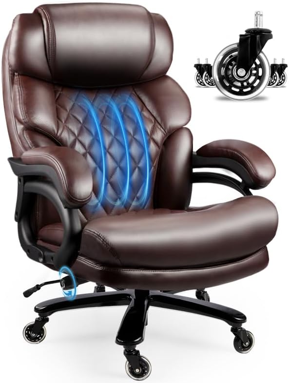 800LBS Big and Tall Office Chair for Heavy People, Heavy Duty Executive Chair with High Back, Extra Wide Seat and Adjustable Lumbar, Large Computer Desk Chair Comfortable for Home Office (Brown)