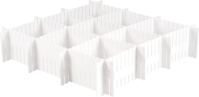 MUKCHAP 72-Piece DIY Grid Drawer Organizer - 12.6 Inch Adjustable Drawer Dividers for Sock, Underwear, Scarf - 36 White, 36 Pink