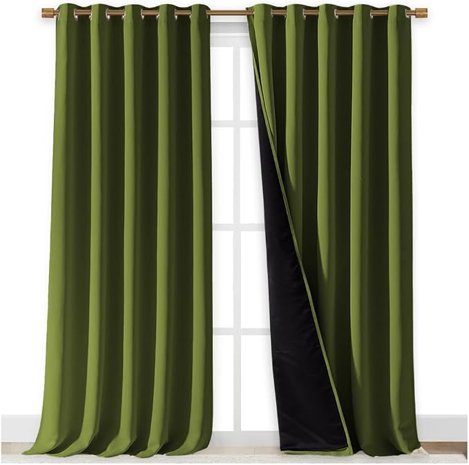 NICETOWN 100% Blackout Blinds, Set of 2, 70 inches x 108 inches, Olive Green, Laundry Room Decor Window Treatment Curtains for Large Patio Sliding Door, Thermal Insulated Curtains for Bedroom