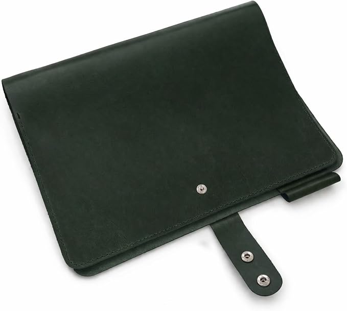 Premium Leather 3-Ring Binder Portfolio, 8.5x11 Inch Letter Size Organizer Folder, Refillable 3-Hole Paper BusinessBinder, Resume Folio for Men and Women (Green)