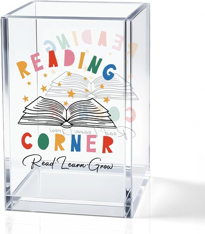 Reading Corner Acrylic Cosmetic Holder, Funny Desk Organizer for Book Lover Bookish Bookworms Readers, Library Classroom Café Desk Decoration, Pen Holder Gifts For Women Men Friends