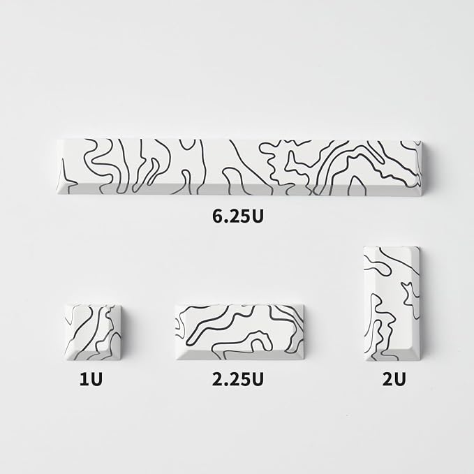 4pcs Keycaps, White Topographic Keycaps PBT Keycap Cherry Profile Dye-Sublimation Space Bar 6.25U ESC Enter Custom Keycap Set for Mechanical Keyboard Caps Desktop Computer Keyboards
