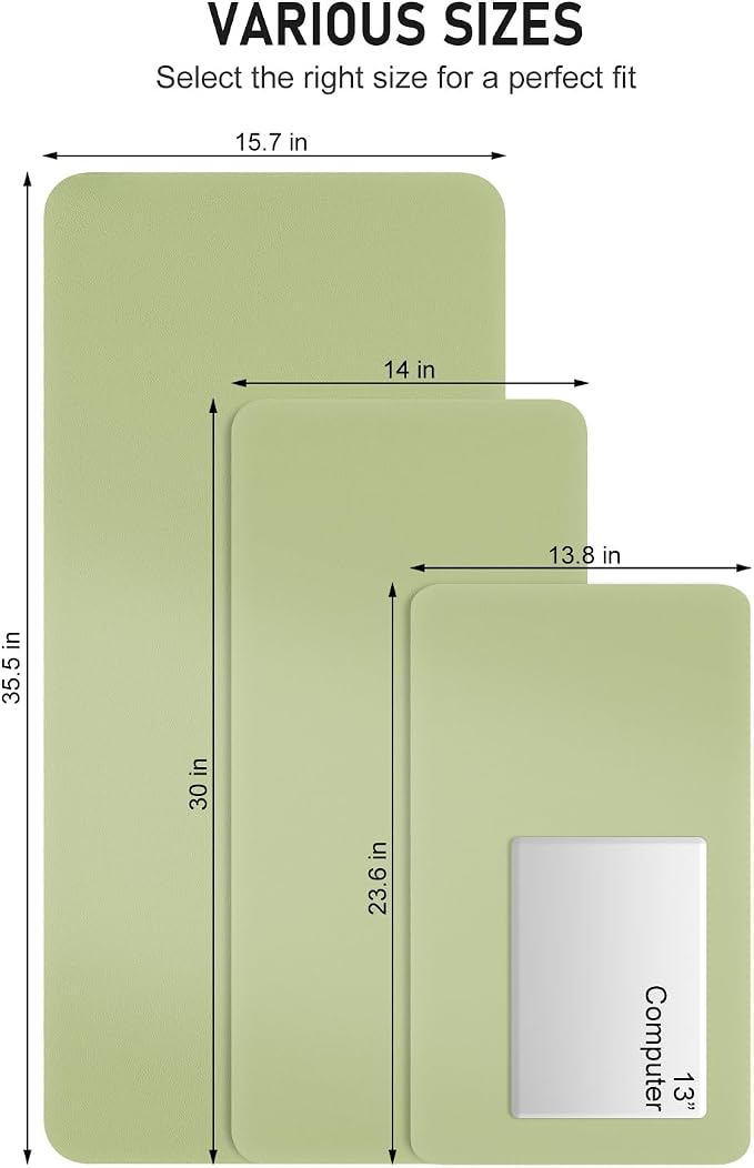 Desk Pad, 30" x 14" PU Leather Non-Slip Desk Mat Large Mouse Pad for Desktop, Waterproof Laptop Computer Writing Mat for Office, Home, Work, Gaming, Green