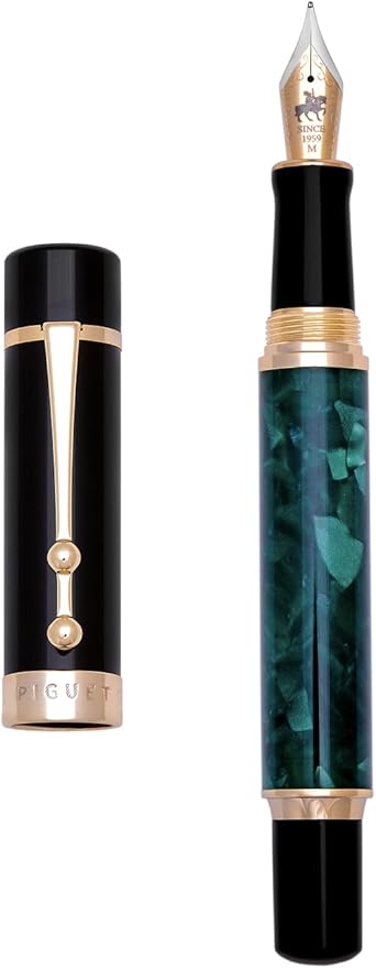 Piguet Genève – Luxury Fountain or Rollerball Pen Business Gift Set with Genuine Leather Card Holder, Premium Office Executive Gift (Fountain Pen, Marble Vert Set)