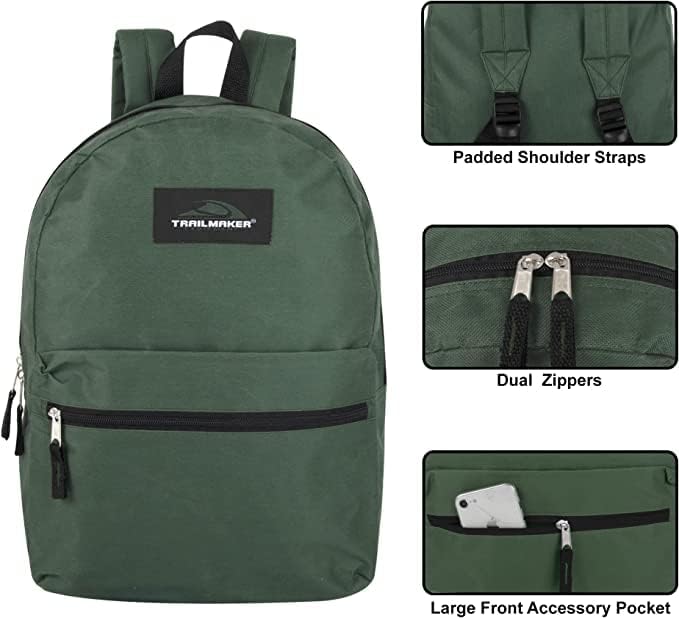 Trail maker Backpack with School Supplies for Kids - 20 Piece Back to School Supplies with 17" Backpack (Green Pack)