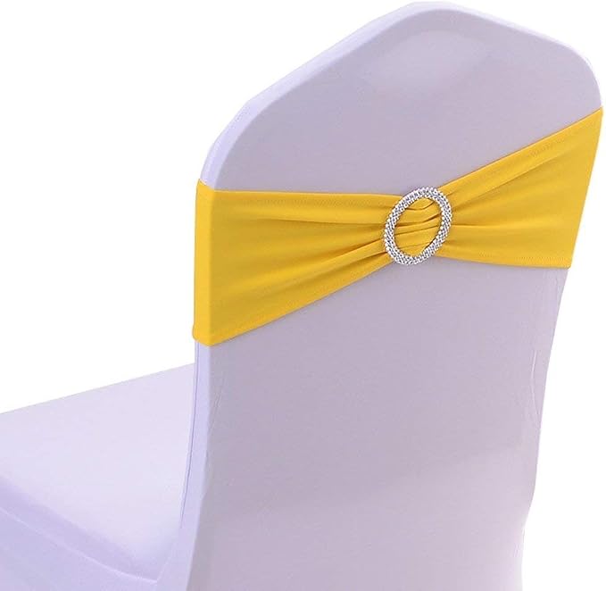 Tvoip 10PCS Chair Cover Stretch Band with Buckle Slider Sashes Bow Wedding Banquet Chair Decoration (Yellow)