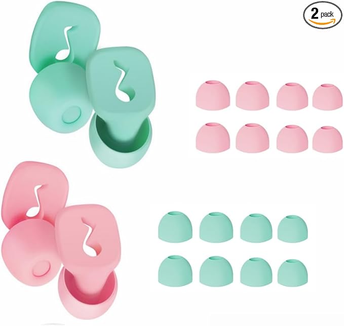 Ear Plugs for Sleeping Noise Cancelling, 2 Pairs Ear Plugs for Sleeping 32dB Silicone Ear Plugs for Noise Reduction, Swimming, Sleeping, Concert & Hearing Protection