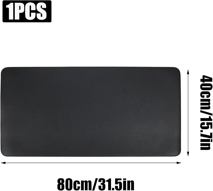 Large Double Sided Desk Mat 31.5" x 15.7" PU Leather Cork Mouse Pad | Large Black Overlocked Edge Desk Pad Protector for Office Home Gaming Laptop Vanity, Overlocked with Matching Thread