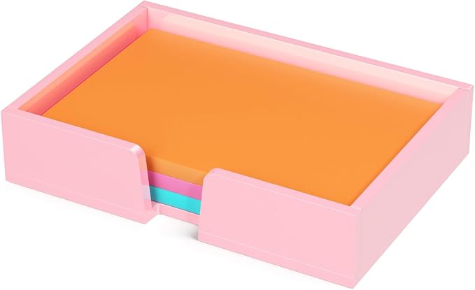Beego Sticky Note Holder Organizer - 4x6 in Lightpink Acrylic Notepad Holder Acrylic Sticky Note Dispenser Cute Memo Holder (NO PADS) for Dorm Room Office Desk Organization