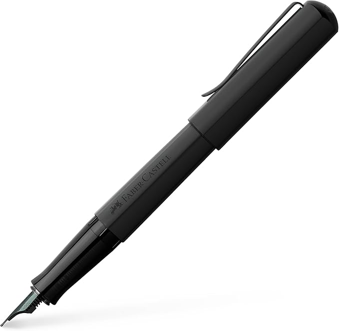Faber-Castell HEXO Fountain Pen, Matte Black - Medium: Modern Fountain Pen with Stainless Steel Medium Nib, Ergonomic Grip & Balanced Aluminum Barrel for Creative Writing