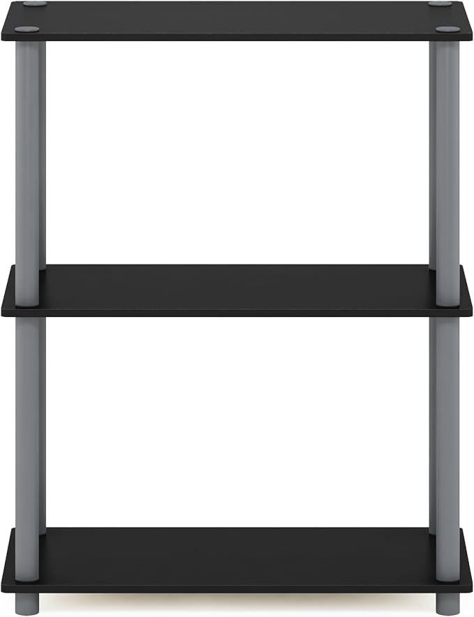 Furinno TURN-N-TUBE Storage Shelves, 3-Tier Book Shelf, Corner Shelf, Toolless Open Shelves, for Organization and Storage, Living Room, Garage, Home Office, Black
