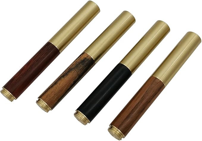 Handcrafted Brass Wooden Fountain Pen Short Paragraph (85mm) Pocket Mini Travel Pen with 20 Pcs Black Ink Cartridges, Black