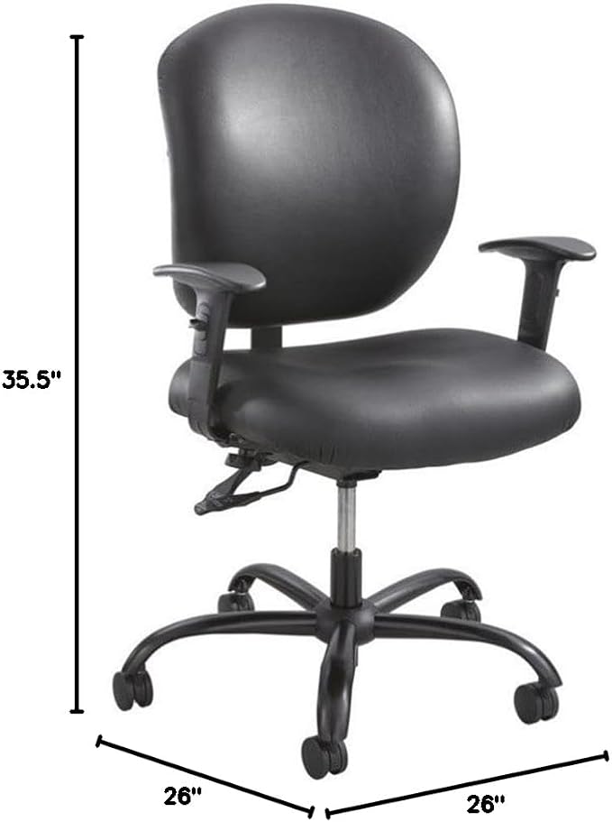 UrbanPro Task Office Chair, Black Vinyl Finish, 500 lb Capacity, Supportive Cushioning, Adjustable Back Tilt, Reinforced Mechanism, Ergonomic Design, 26 in W x 26 in D x 35.5-38 in H, Office Seating
