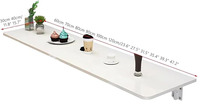 Wall Mounted Folding bar Table,Wooden Wall Dining Table,Narrow Long Floating Desk,Hanging Desk Workbench for Kitchen Laundry Office(27.5x15.7inch, White Maple)