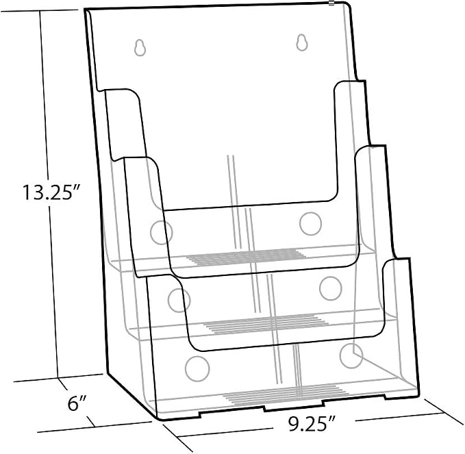 Azar Displays 252378, Brochure Holder, Acrylic Desk Organizer, Three Tier Document, Magazine & Sign Holder, Wall Mount Desk Accessories, Literature Display Stand for 4" Pamphlets, 8.5"x11"