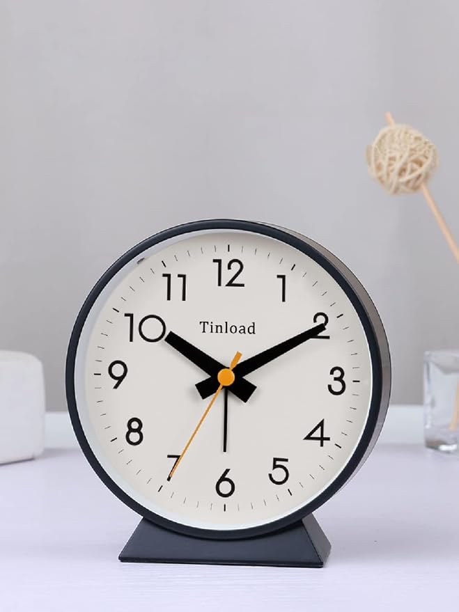 Tinload 4.5" Battery Operated Antique Retro Analog Alarm Clock, Small Silent Bedside Desk Clock,Lighted on Demand, Battery Operated, Snooze, for Living Room, Bedroom, Bedside, Desk, Gift Clock