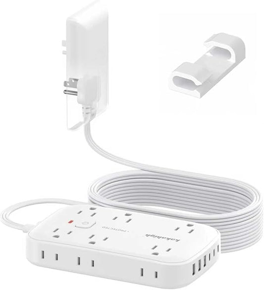 25FT Extension Cord with Outlet Cover & Multi USB, Ultra Thin Plug Concealer with Cord & 12AC Outlet 6 USB (24W/4.8A), Charging Station for Multiple Devices, for Behind Wall Furniture Couch TV