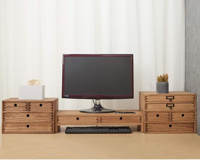 KIRIGEN Wood Desk Organizer with 4 Drawers, Desktop Storage, Brown 34-DBR | 3-Tier Solid Wood Cabinet Holds Letter-Size Paper, Mail, Makeup, Crafts, and Home Office Supplies, Fully Assembled