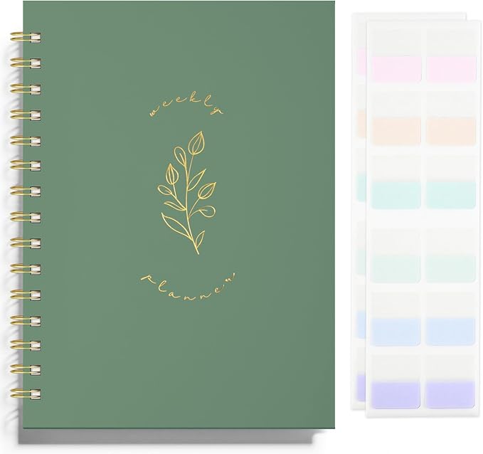 Undated Weekly and Monthly Planner Spiral Bound- Weekly Goals Notebook, To Do List, Habit Tracker Journal, Academic, Aesthetic, Stylish School or Office Supplies(6.1" x 8.4" - Green)