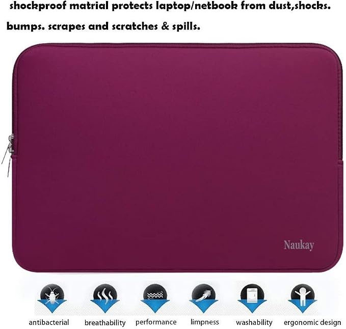 Laptop Sleeve 14 Inch, Resistant Neoprene Laptop Sleeve/Notebook Computer Pocket Case/Tablet Briefcase Carrying Bag for 14 inch HP, Lenovo, Asus Notebook, Ultrabook, Wine Red