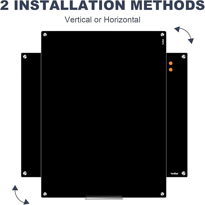 Glass Whiteboard Black Dry Erase Board Magnetic, TANKEE Modern Large Frameless Tempered Glass White Board for Wall, Office, Home, School, 48” x 32” Black Glassboard
