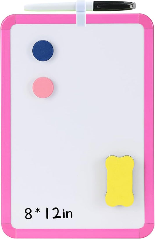 MXG Double Sided Pink Dry Erase Board, 8x12 Inch Portable Small Whiteboard for Fridge, Wall & Desk, Includes Markers, Eraser & Magnets for Home, Office, Classroom, Calendar & Notes