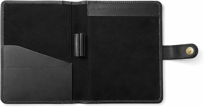 Leather Junior Padfolio 5x8, Small Bifold Business Portfolio Folder for Men & Women, Compact Legal Pad Holder with Pen Loop, Card Holder with Document Pocket, Interview Organizer (Black)