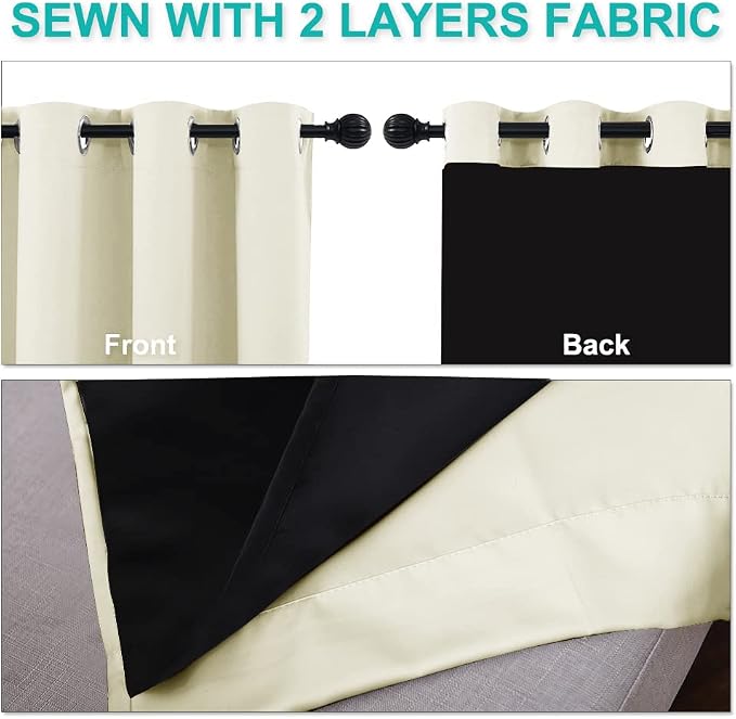 NICETOWN Living Room Completely Shaded Draperies, Privacy Protection & Noise Reducing Ring Top Drapes, Black Lined Insulated Window Treatment Curtain Panels (Beige, 2 Pieces, W70 x L72)