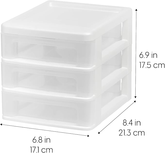 IRIS USA 4-Pack 3-Drawer Small Desktop Organizer, Stackable, White | Organize office supplies, stationery, makeup, craft materials and everyday essentials for neat desktop storage
