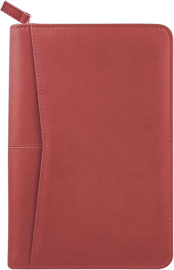 Small Portfolio Organizer, A5 Zippered Business Portfolio, Junior Padfolio Folder Binder for Men Women,5 x 8 Writing Pad Included, Red