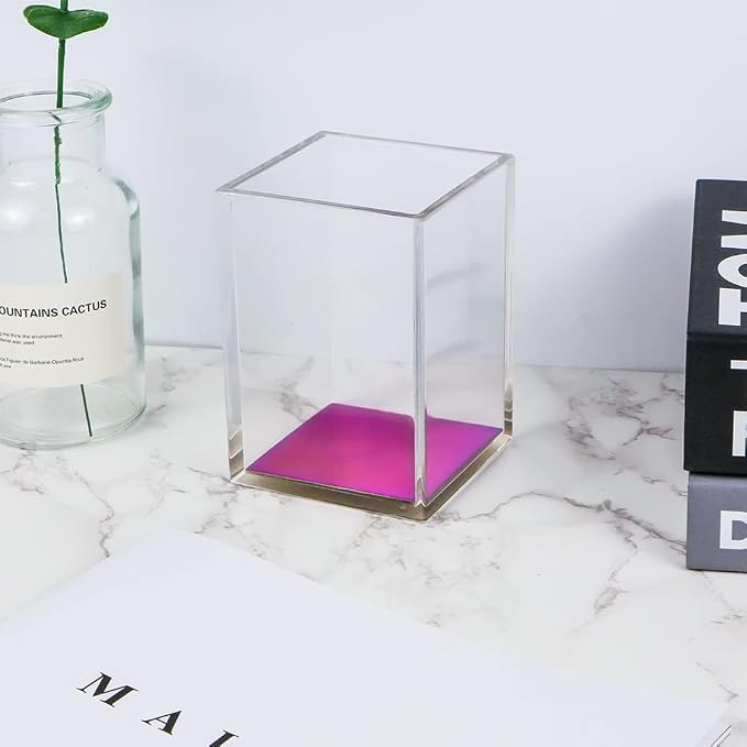 MEI YI TIAN Clear Acrylic Pencil Pen Holder Cup Colorful Rainbow Bottom Desk Organizer Makeup Brushes Holders for Office School Home Desktop Organizers Supplies