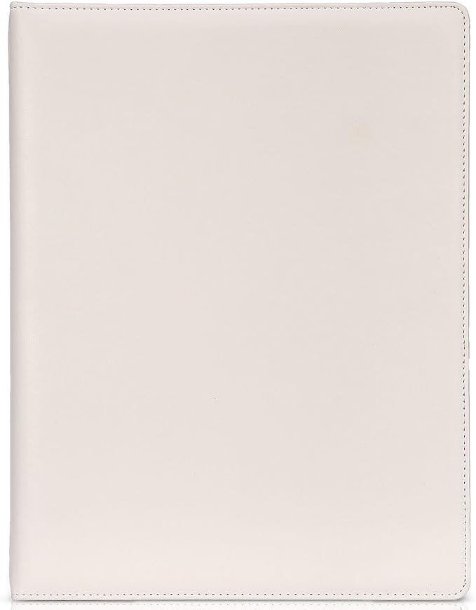 KINGFOM A4 Faux Leather Padfolio Ring Binder Business File Folder Document Holder with Card Holder (3 Ring Binder White)