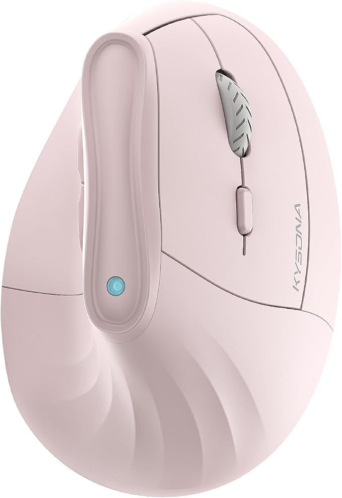 KYSONA Ergonomic Mouse Wireless, Bluetooth Vertical Mouse, 5-Level Adjustable DPI, 2.4G Silent Switch Mice for Windows, MacOS, IPadOS, Laptop, PC, Pink