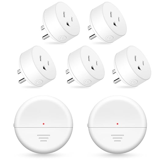 NineLeaf Wireless Motion Sensor Plug, PIR Sensor Outlet with Timer Setting to Auto Turn On/Off, Adjustable Detection Range, 15A/1500W Remote Control Plug for Christmas Lights, Fans(2Sensor 5Plugs)